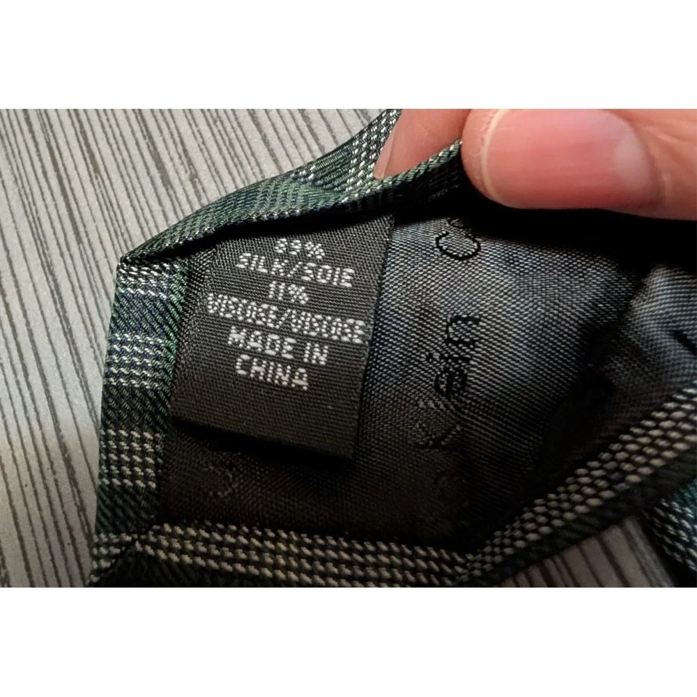 Calvin Klein Green, Black, and White‎ Striped Silk Blend Designer Classic